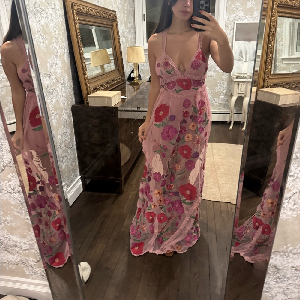For Love And Lemons Pink Floral Maxi Dress